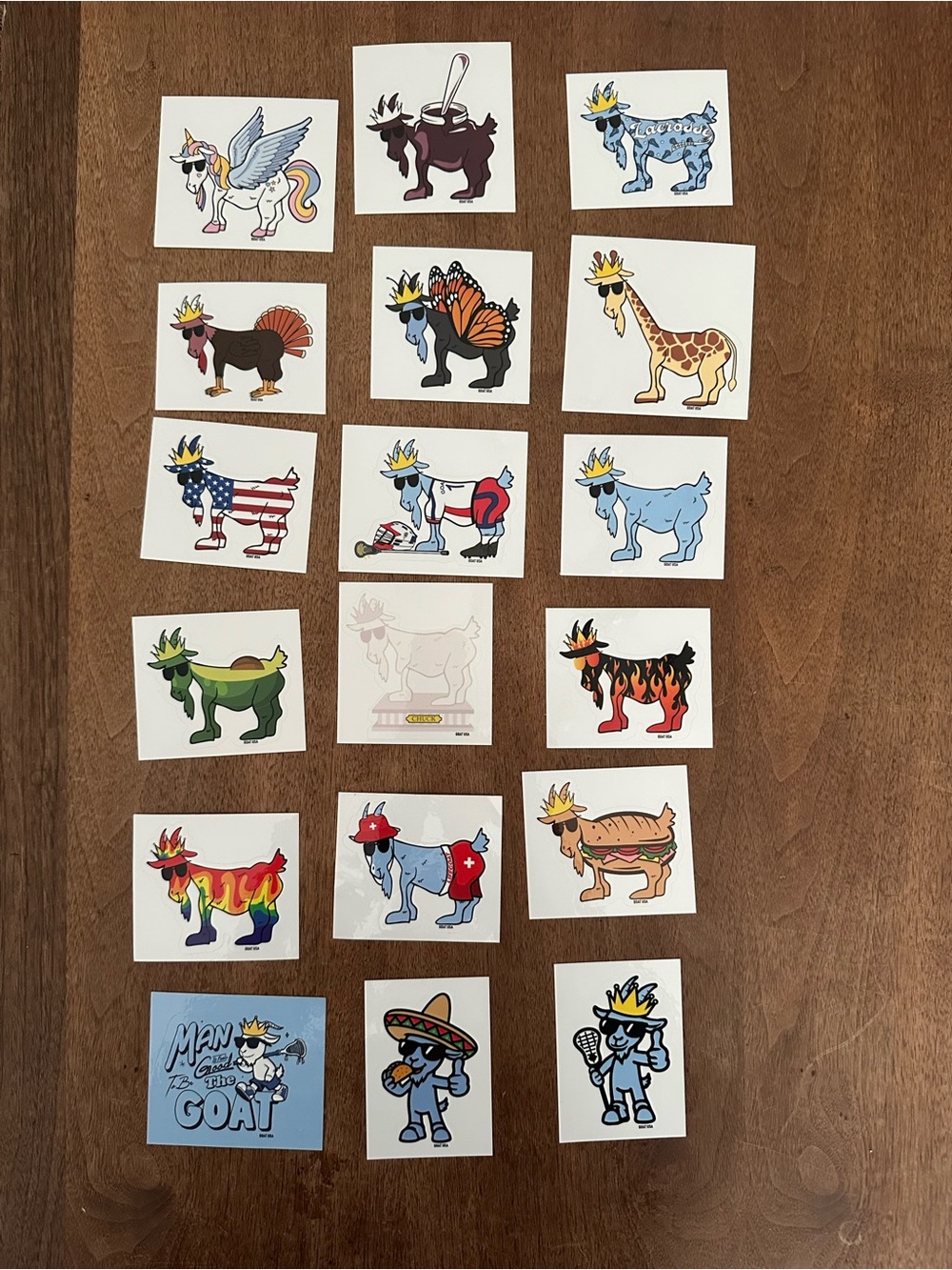 GOAT USA stickers - 18 total -2 standing and 1 Man it feels good to be the GOAT